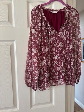 LC Lauren Conrad Wine Floral Peasant Blouse